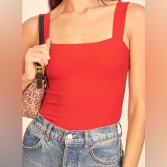 Reformation Canyon Red Square Neck Knit Top Size XS - Picture 1 of 6